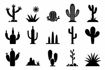 Cactus desert silhouettes set, Cactus icon vector bundle