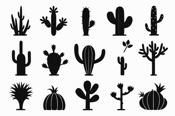 Cactus desert silhouettes set, Cactus icon vector bundle