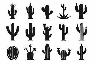 cactus icon collection. set of black cactus silhouette. silhouettes of different cactus icons