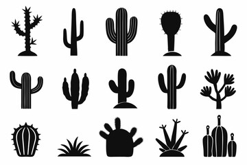 cactus icon collection. set of black cactus silhouette. silhouettes of different cactus icons