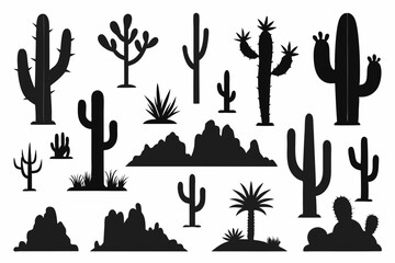 Cactus icon collection. Set of black cactus silhouette. silhouettes of different cactus icons