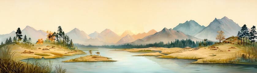 Wall Mural - Tranquil Mountain Lake with a Serene Sunset.