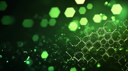 Wall Mural - Abstract green technology background with a hexagonal pattern and bokeh lights.