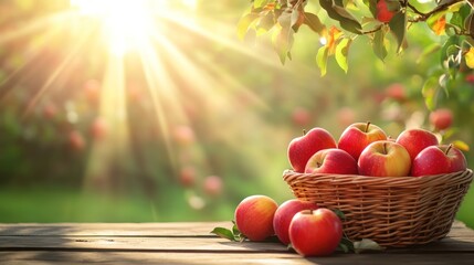 Wall Mural - Fresh Red Apples in a Basket