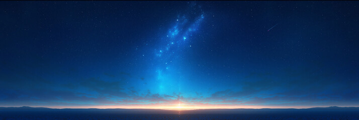 Wall Mural - panoramic shot of the blue night horizon and stars