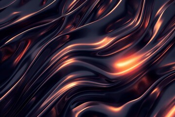 Wall Mural - Abstract Black and Orange Shiny Fabric Waves