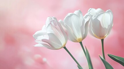 Wall Mural - Matte pastel tulip blossoms on soft pink background serene floral composition natural elegance minimalistic design digital art subtle hues