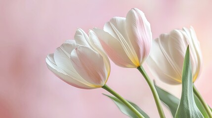 Wall Mural - Matte pastel tulip blossoms on soft pink background serene floral composition natural elegance minimalistic design digital art subtle hues