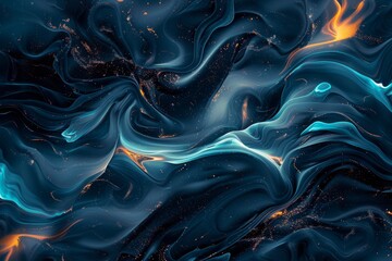 Wall Mural - Abstract Swirling Blue and Orange Liquid with Glittering Particles