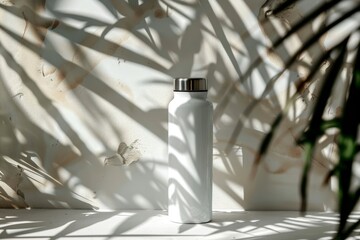 Wall Mural - White Water Bottle with Palm Tree Shadow