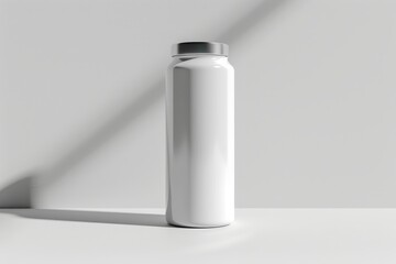 Wall Mural - White Water Bottle with Silver Lid on a White Surface