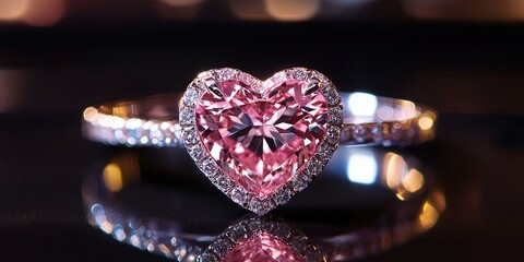 Wall Mural - expensive wedding ring, heart shaped pink diamond