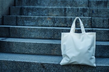 Wall Mural - White Tote Bag on Stone Steps