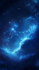 Wall Mural - bright stars form constellations in a deep blue cosmic background with swirling nebulae and sparklin