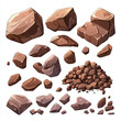 © Cavad - Cartoon-style brown rock stones and boulders, including vector illustrations of gravel and cobblestones. Features rubble blocks, granite pebbles in piles, and cracked mountain formation gravel pieces.