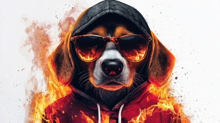 Wall Mural - Fiery Beagle in a Hoodie