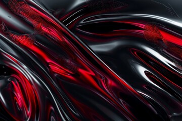 Wall Mural - Abstract Red and Black Wavy Pattern with Glowing Details