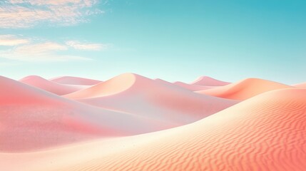 A dreamy desert landscape with pastel-colored sand dunes fading into the horizon, creating a mirage-like effect.