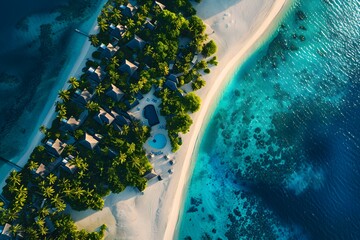 Wall Mural - Tropical paradise: turquoise lagoon, palm trees, white sand, endless blue sky