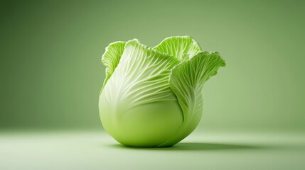 Fresh Green Cabbage on Green Background