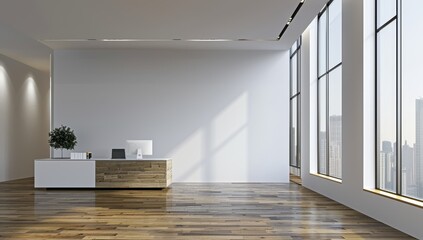 Wall Mural - Minimalist Office Reception Area with City Views