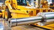 © PloyJai - Chrome plated hydraulic piston shaft used in yellow industrial machinery vehicles such as bulldozers, tractors, and excavators