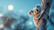 © cloud7days - Koala perched on a tree in a moonlit desert, with its fur glowing under the starry sky and the vast, arid landscape.