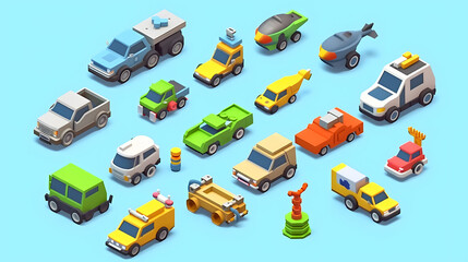 Wall Mural - Vehicle game Elements pixel 3d cartoon