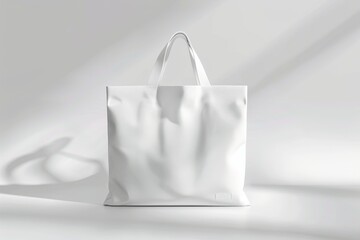 Wall Mural - White Tote Bag with Embossed Logo on White Background