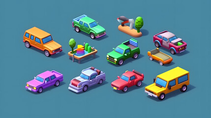 Wall Mural - Vehicle game Elements pixel 3d cartoon