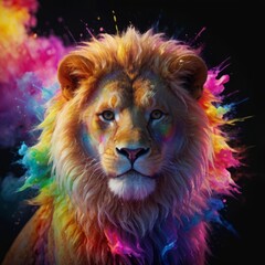  a lion with a rainbow of colors and a rainbow of colors.