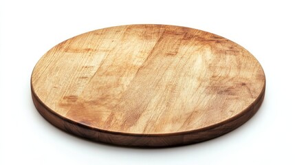 Round wooden pizza board or tray isolated on white background