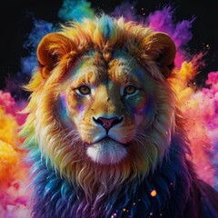  a lion with a rainbow of colors and a rainbow of colors.