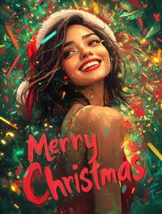 Wall Mural - woman celebrates Christmas. The inscription 