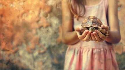 Close up of a child's hands holding a tortoise.