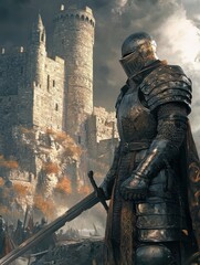 medieval knight with castle in the background