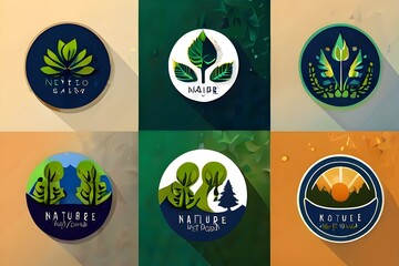 set of nature logo design Generative AI

