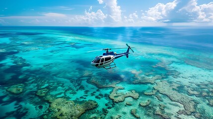 Wall Mural - helicopter soaring above the reefs and beautiful waters