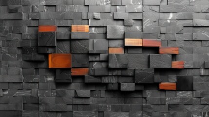 Wall Mural - Dark Anthracite Corrugated Concrete Texture Background with Geometric Rectangles