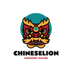 Wall Mural - Vector Logo Illustration Chinese Lion Dance Mascot Cartoon Style.