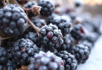 Wall Mural - closeup shot of details on frozen blackberries