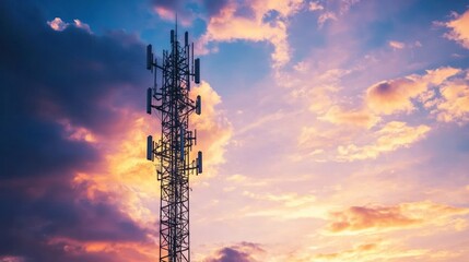 Wall Mural - Cell Tower Silhouette at Sunset