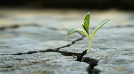 Canvas Print - Small Sprout Emerging From Cracked Ground