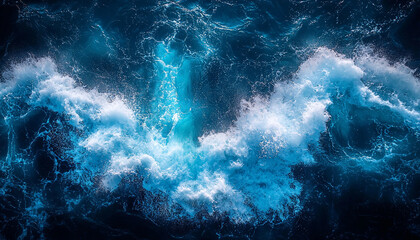 Poster - Splashing wave in dark seascape, beauty in nature generated by AI