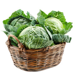 Wall Mural - Green Cabbage in basket isolate on transparency background