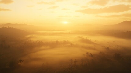 Sticker - Golden Sunrise over Misty Mountains