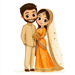 cartoon illustration of an indian couple drawn in a doodle style. handdrawn comic illustration of an