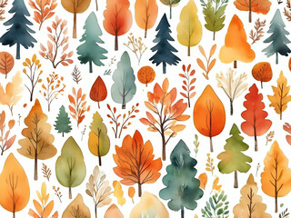 Wall Mural - abstract autumn Cute colorful watercolor. Childish forest pattern background