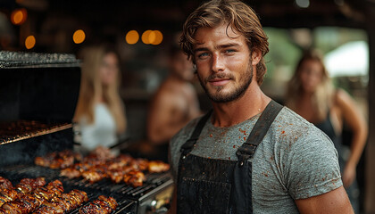 Sticker - Smiling man cooking food, looking at camera happily generated by AI