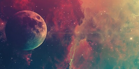 Wall Mural - planet and nebula in deep space with stars and colorful cosmic clouds.